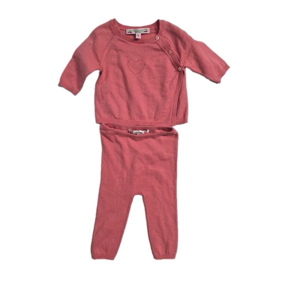 Bonpoint Baby‎ Girls  1 0-3 Months Set Shirt Pants  Pink Cotton